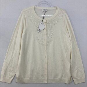 New Joseph A. size 1X White Cream Embellished Soft Knit Long Sleeve Cardigan
